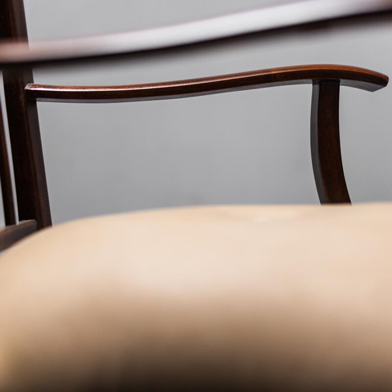 Set of 3 vintage wooden and leather office chairs, 1950s