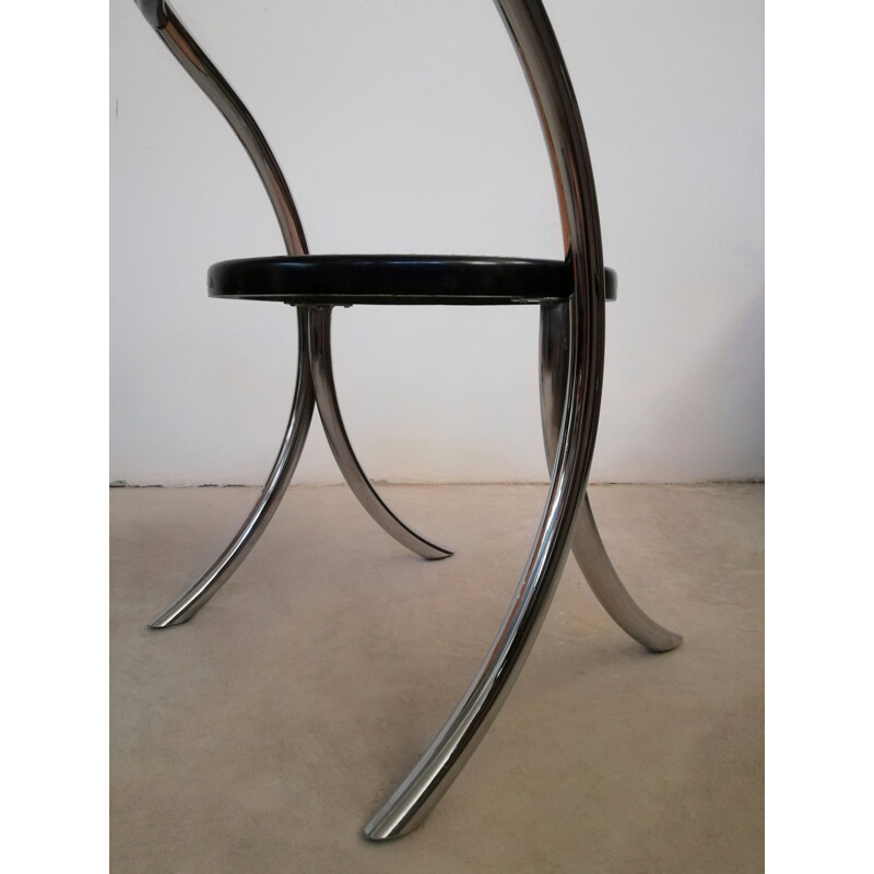 Juego de 4 sillas vintage de acero cromado y paja de Viena, Italia 1970