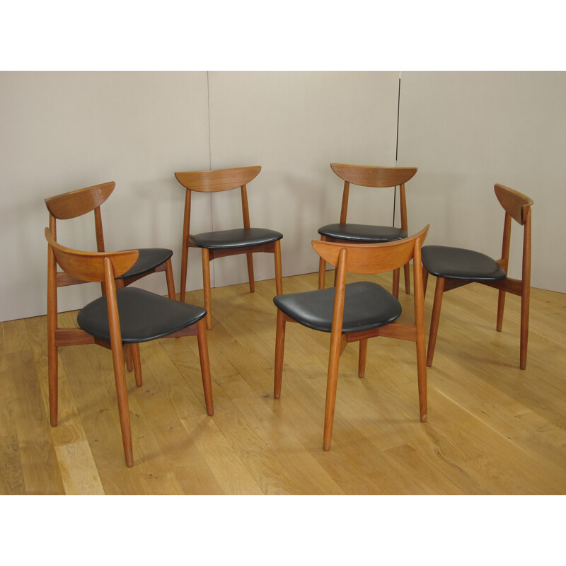 Suite de 6 chaises Randers en teck et skaï, Harry OSTERGAARD - 1950