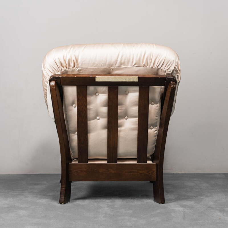 Vintage-Sessel aus Holz und beigem Stoff, 1970