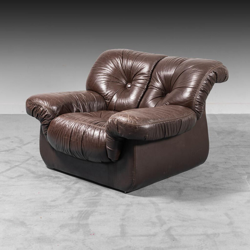 Vintage brown leather armchair, 1970s