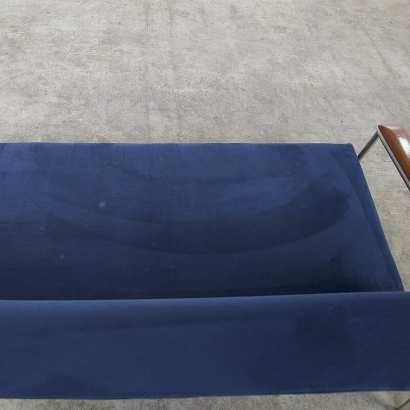 Canapé 3 places en teck et tissu bleu foncé - 1960