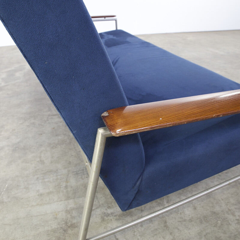 Canapé 3 places en teck et tissu bleu foncé - 1960