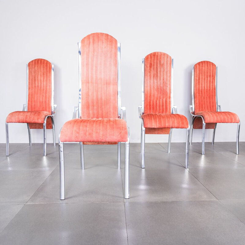 Set of 4 vintage Alcantara metal chairs, 1970s