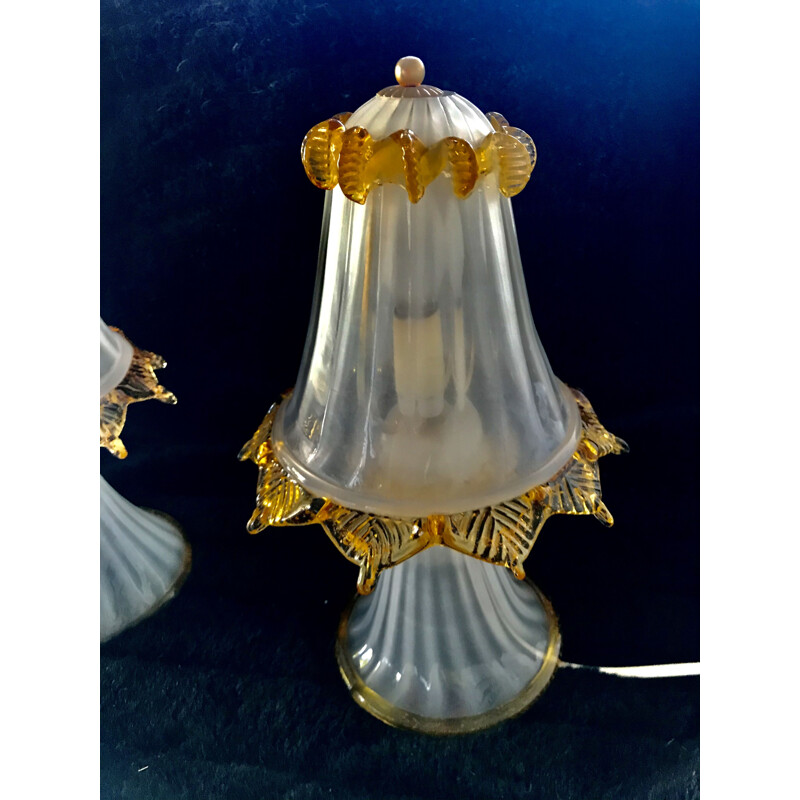Pair of vintage Barovier lamps in Murano glass, 1970s