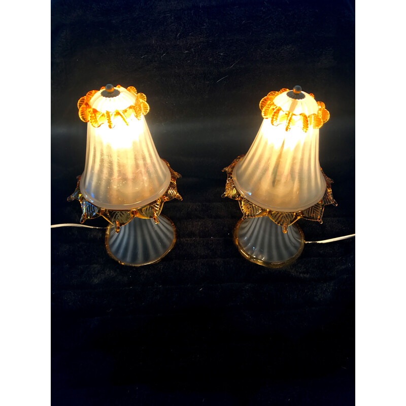 Pair of vintage Barovier lamps in Murano glass, 1970s