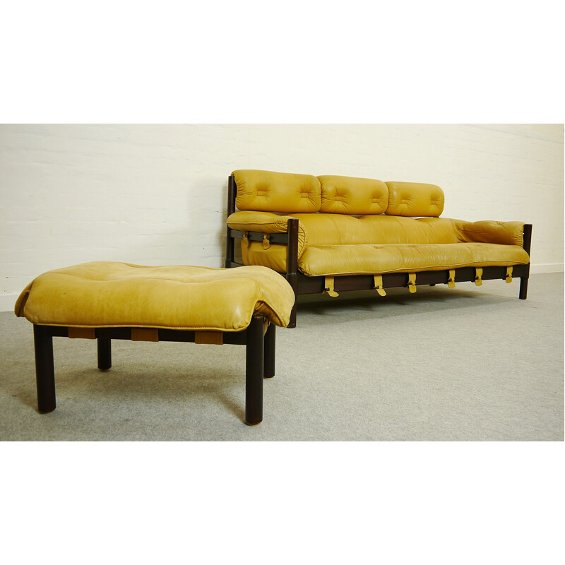 Midcentury lounge sofa with yellow leather - 1960s