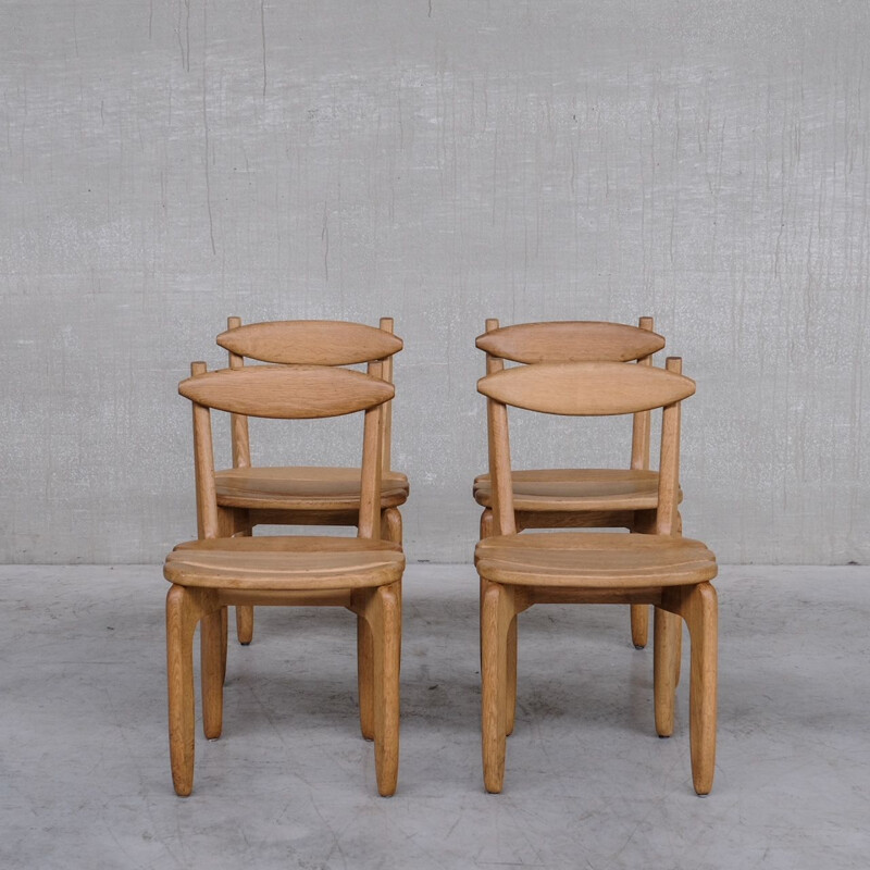 Conjunto de 4 cadeiras Thierry vintage em madeira de Guillerme e Chambron, França 1960