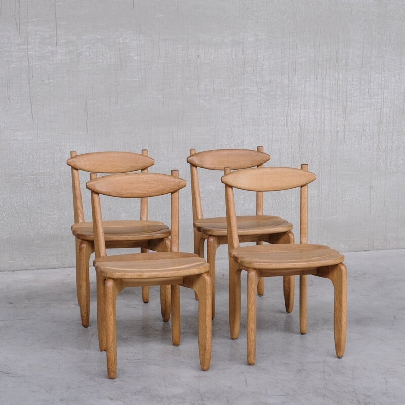 Ensemble de 4 chaises Thierry vintage en bois de Guillerme et Chambron, France 1960