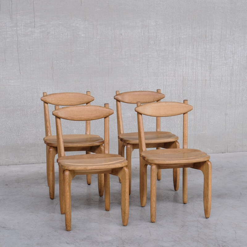 Set of 4 vintage wooden Thierry chairs by Guillerme et Chambron, France 1960s