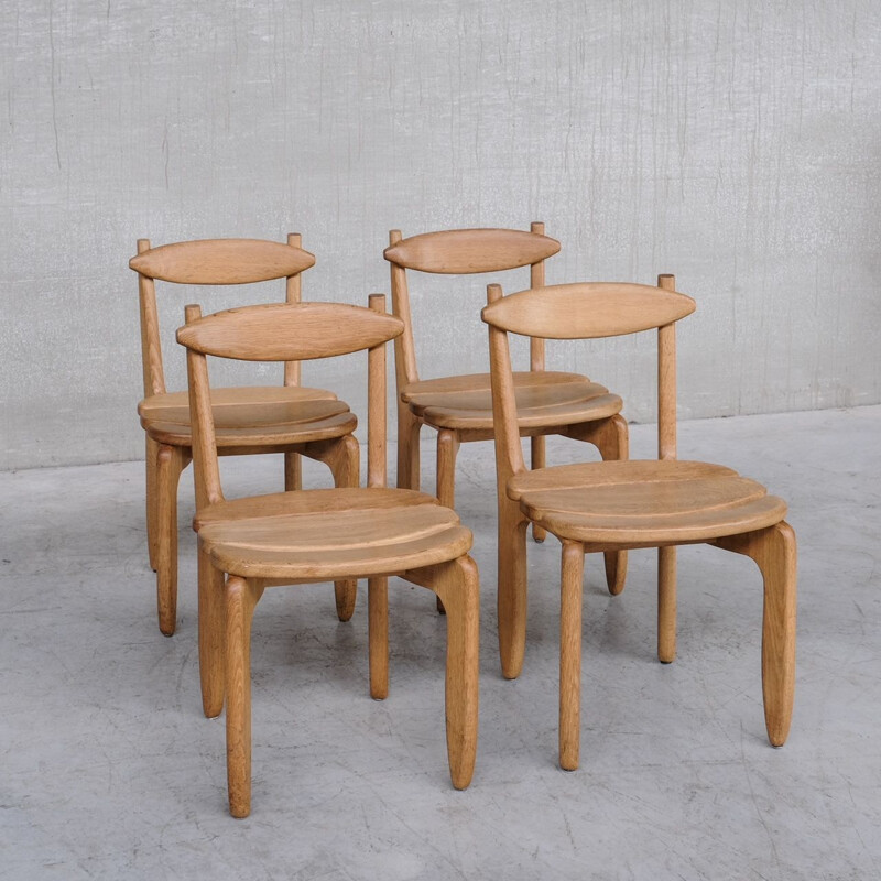 Set of 4 vintage wooden Thierry chairs by Guillerme et Chambron, France 1960s