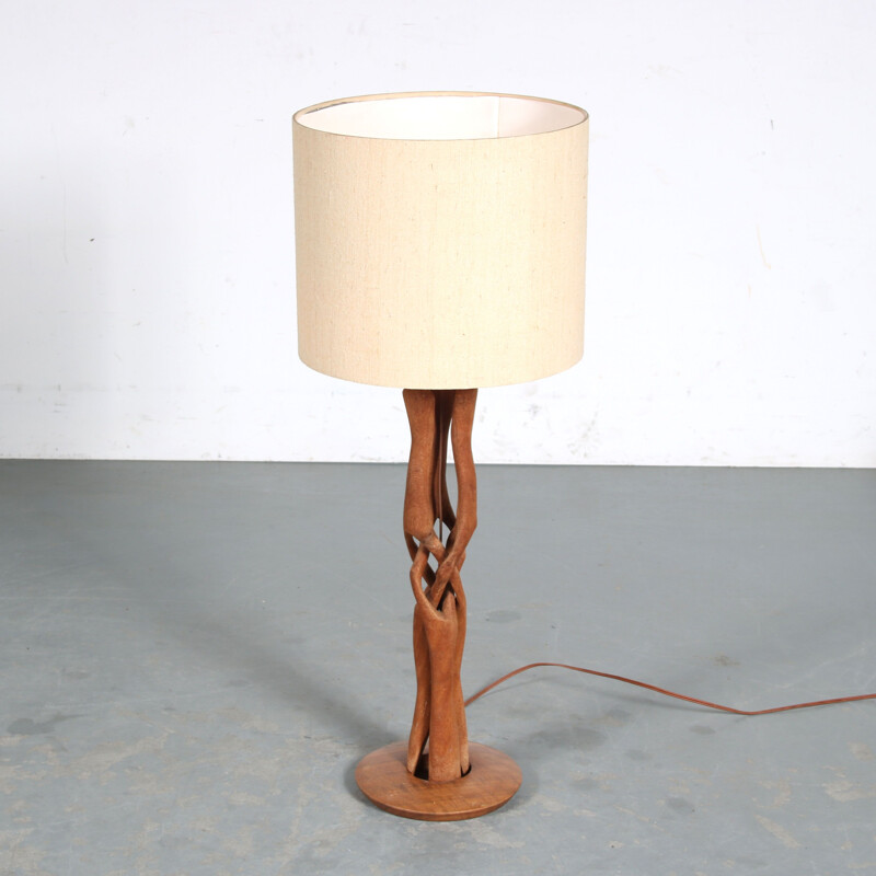 Lampe de table vintage en bois tressé, Pays-Bas 1950 