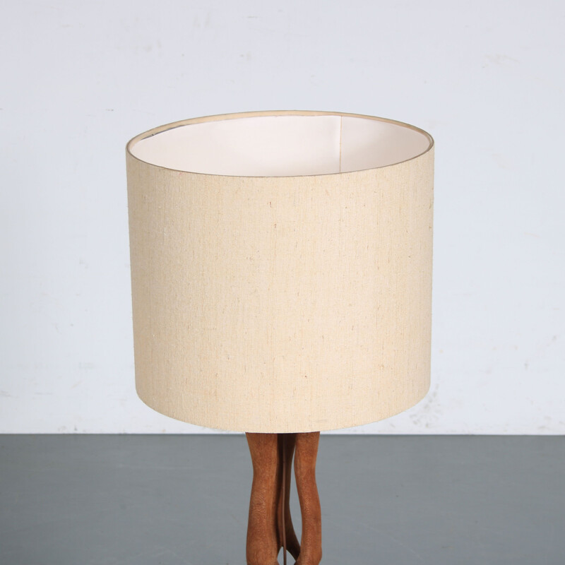 Vintage woven wooden table lamp, Netherlands 1950s 