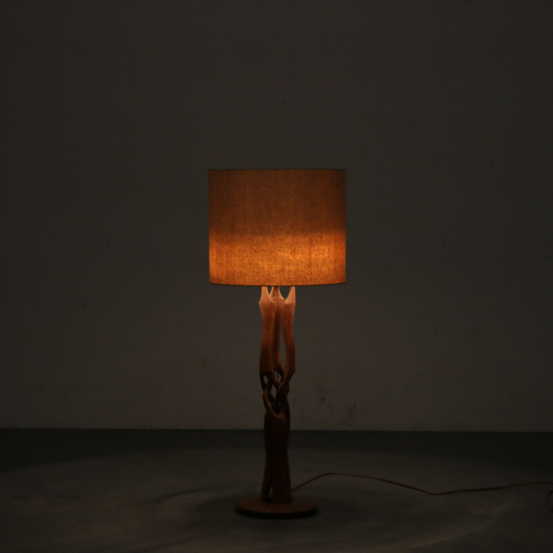 Lampe de table vintage en bois tressé, Pays-Bas 1950 