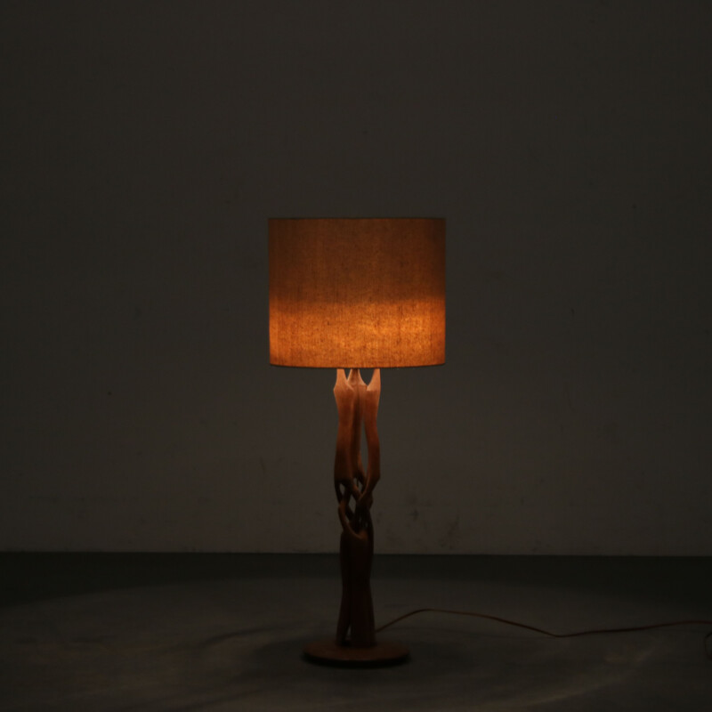 Vintage woven wooden table lamp, Netherlands 1950s 