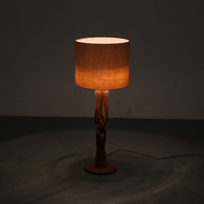 Vintage woven wooden table lamp, Netherlands 1950s 