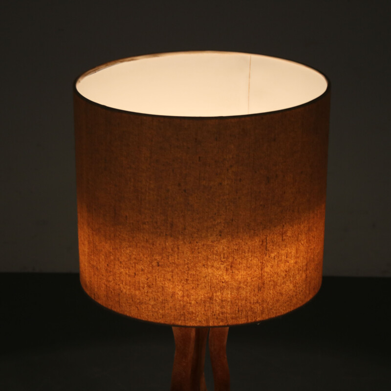 Vintage woven wooden table lamp, Netherlands 1950s 