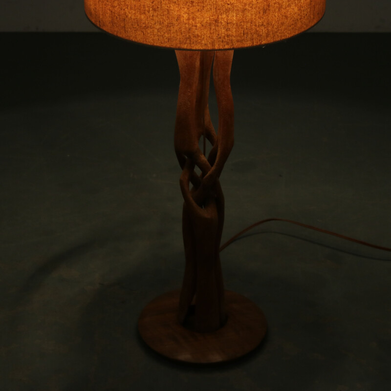Vintage woven wooden table lamp, Netherlands 1950s 