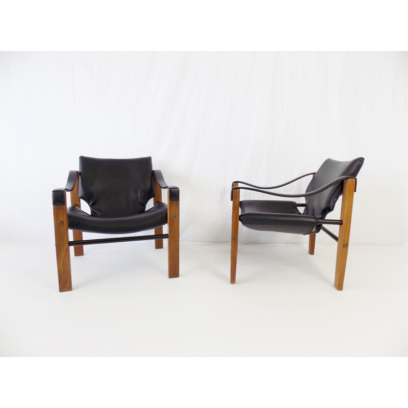 Pair of vintage Safari armchairs by Maurice Burke for Arkana, 1960s