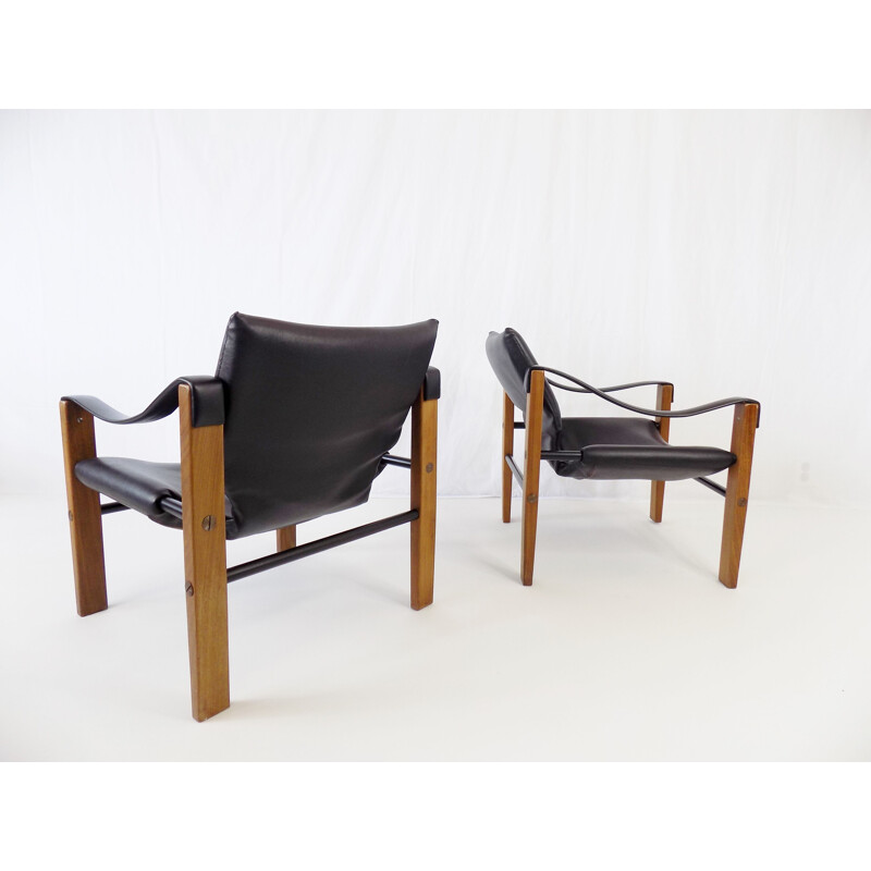 Pair of vintage Safari armchairs by Maurice Burke for Arkana, 1960s