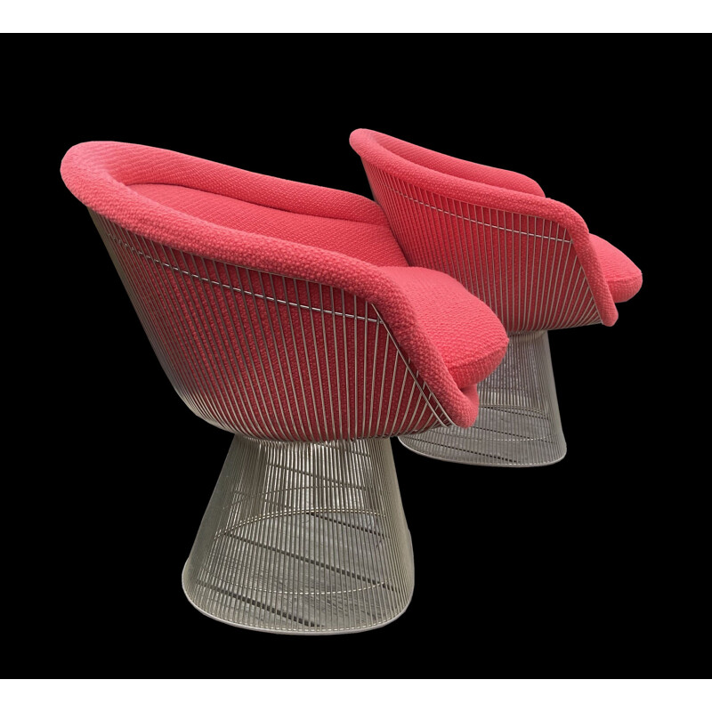 Pair of vintage salmon colored armchairs by Warren Platner for Knoll International