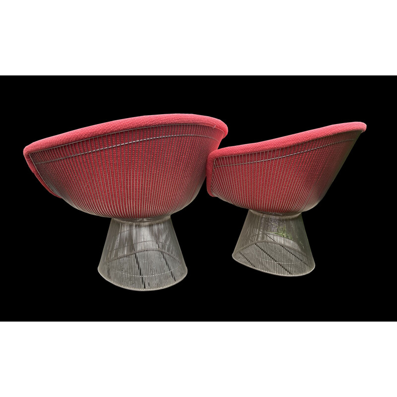 Pair of vintage salmon colored armchairs by Warren Platner for Knoll International