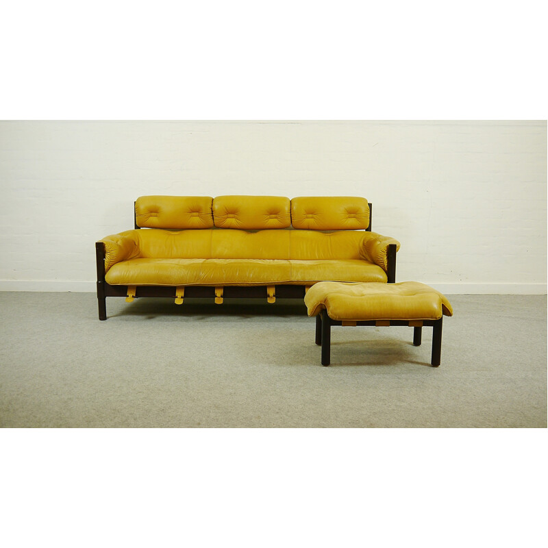 Midcentury lounge sofa with yellow leather - 1960s