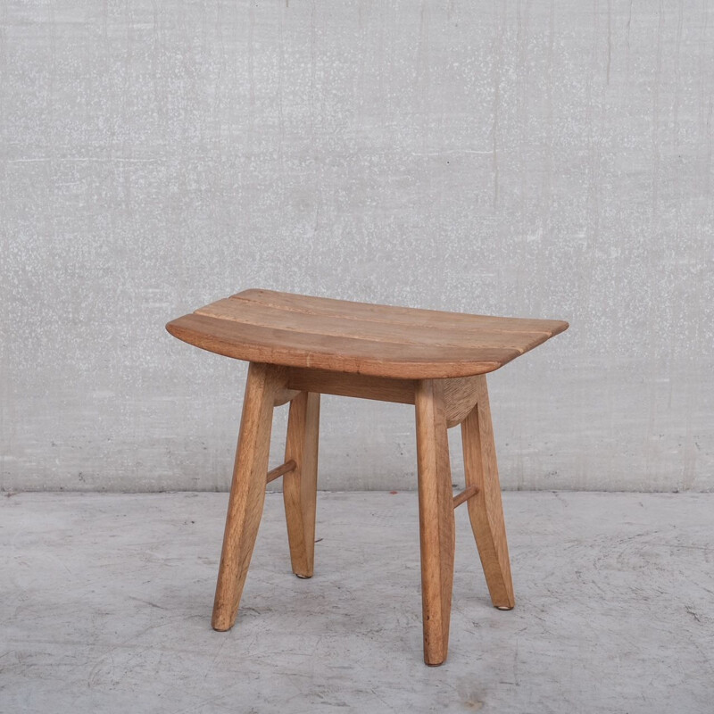 Mid-century oak wooden stool by Guillerme et Chambron, France 1960s