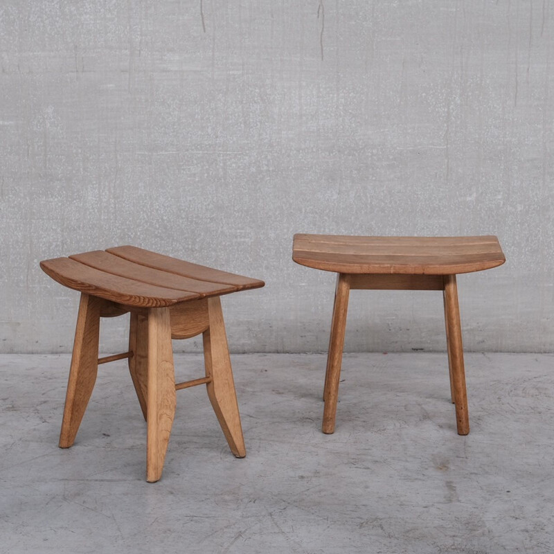 Mid-century oak wooden stool by Guillerme et Chambron, France 1960s