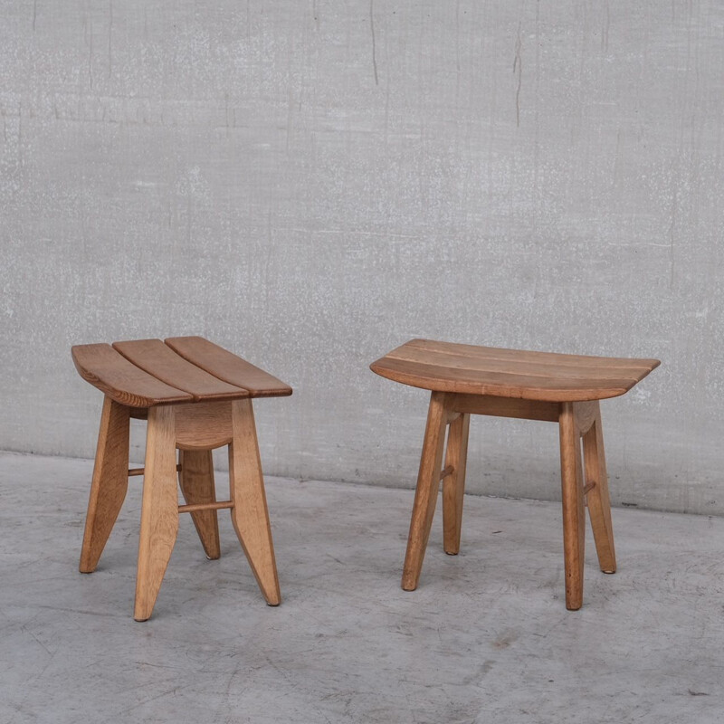 Mid-century oak wooden stool by Guillerme et Chambron, France 1960s