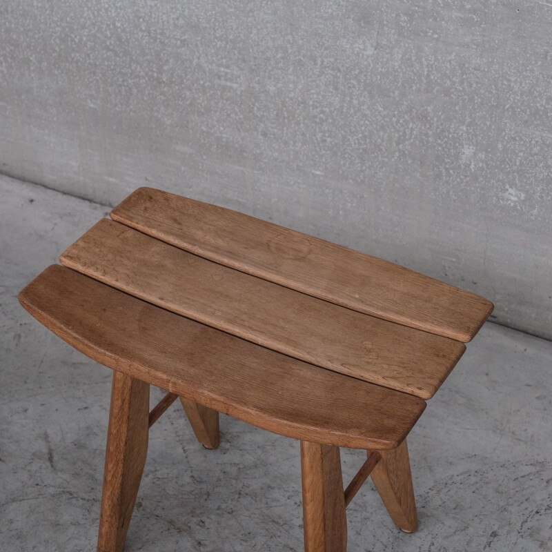 Mid-century oak wooden stool by Guillerme et Chambron, France 1960s