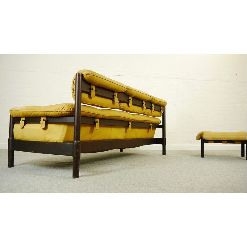 Midcentury lounge sofa with yellow leather - 1960s