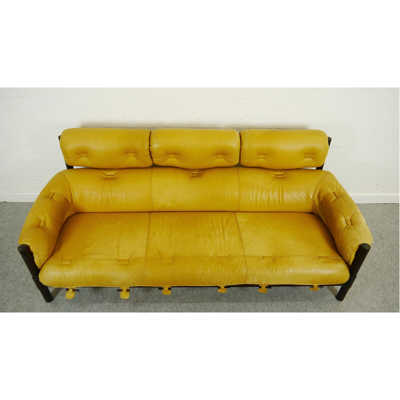 Midcentury lounge sofa with yellow leather - 1960s