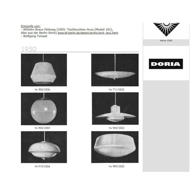 Lámpara de suspensión vintage Viellicht de Doria, Alemania 1950