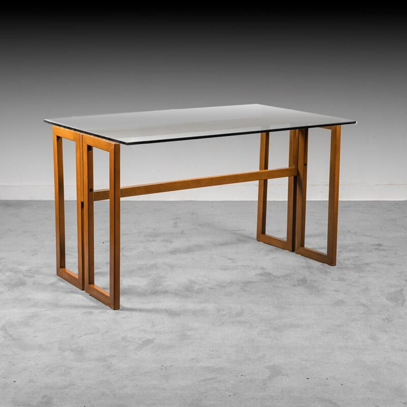 Mesa de madeira e vidro Vintage, 1970
