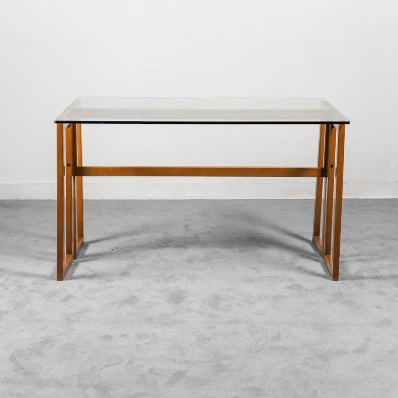 Mesa vintage de madera y cristal, 1970