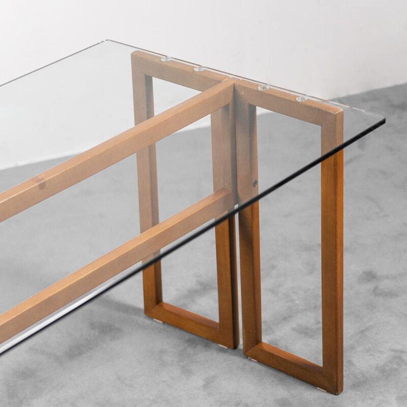 Mesa de madeira e vidro Vintage, 1970