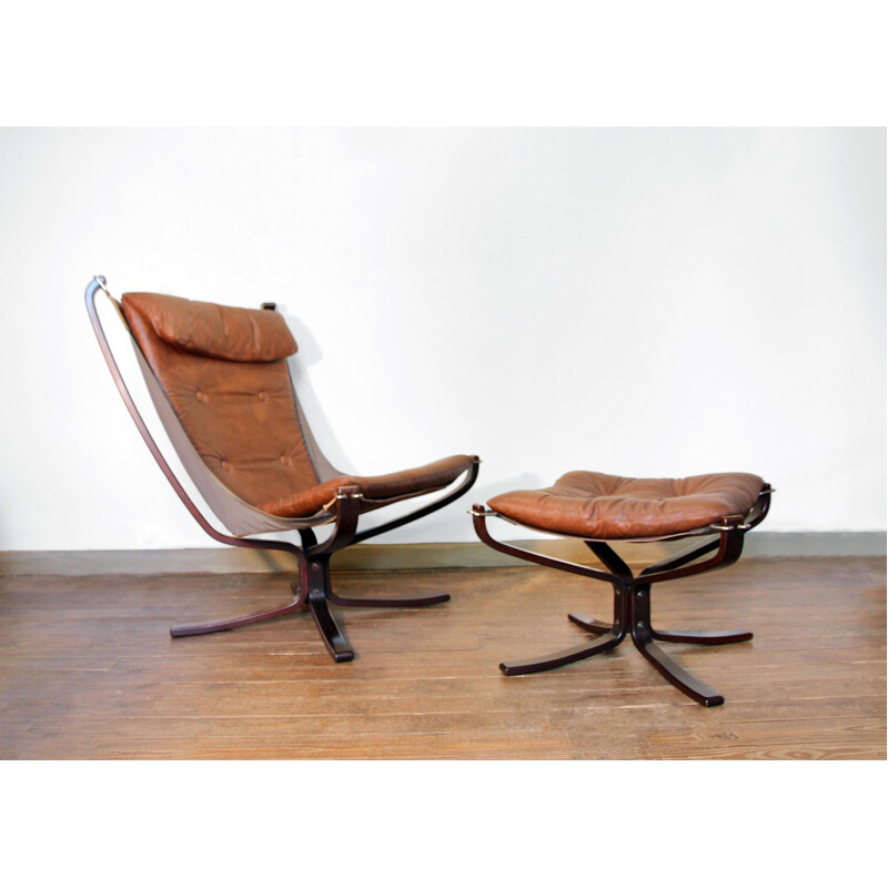 Falcon Sessel und Ottoman im Vintage-Look von Sigurd Ressell für Vatne Møbler, 1970