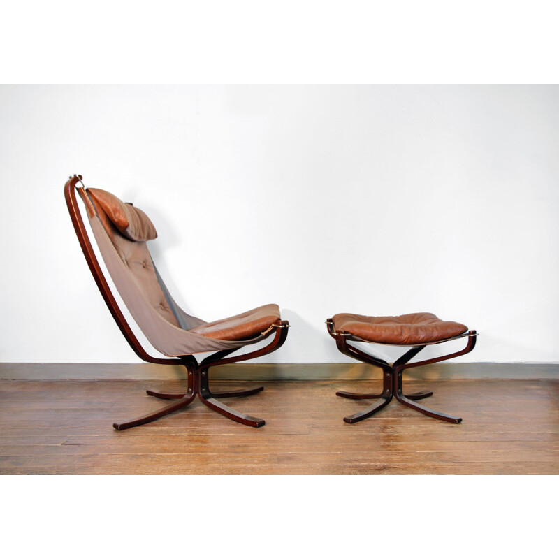 Vintage Falcon armchair and its ottoman by Sigurd Ressell for Vatne Møbler, 1970s