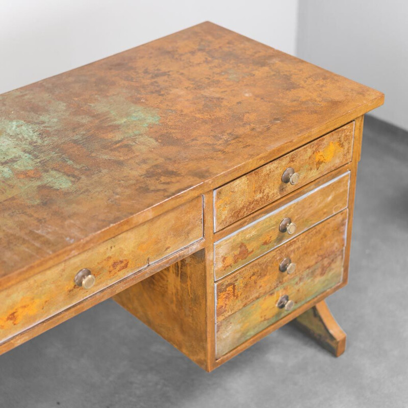 Vintage-Schreibtisch aus rostigem Holz, 1950