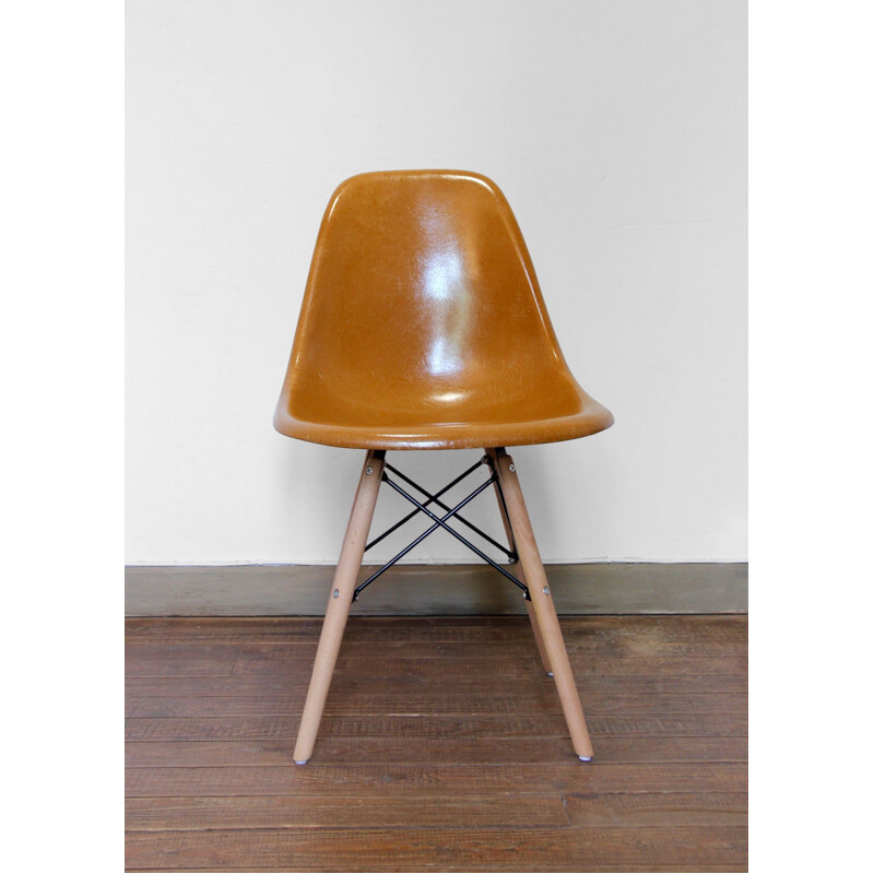 Vintage Dsw chair Ochre Dark by Charles and Ray Eames for Herman Miller, 1960s