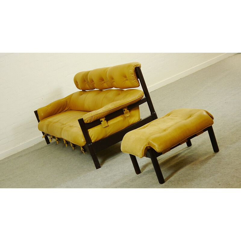 Midcentury lounge sofa with yellow leather - 1960s