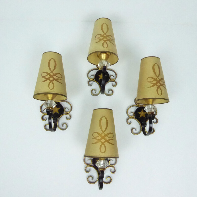 Set of 4 vintage wall lamps in metal - 1950s