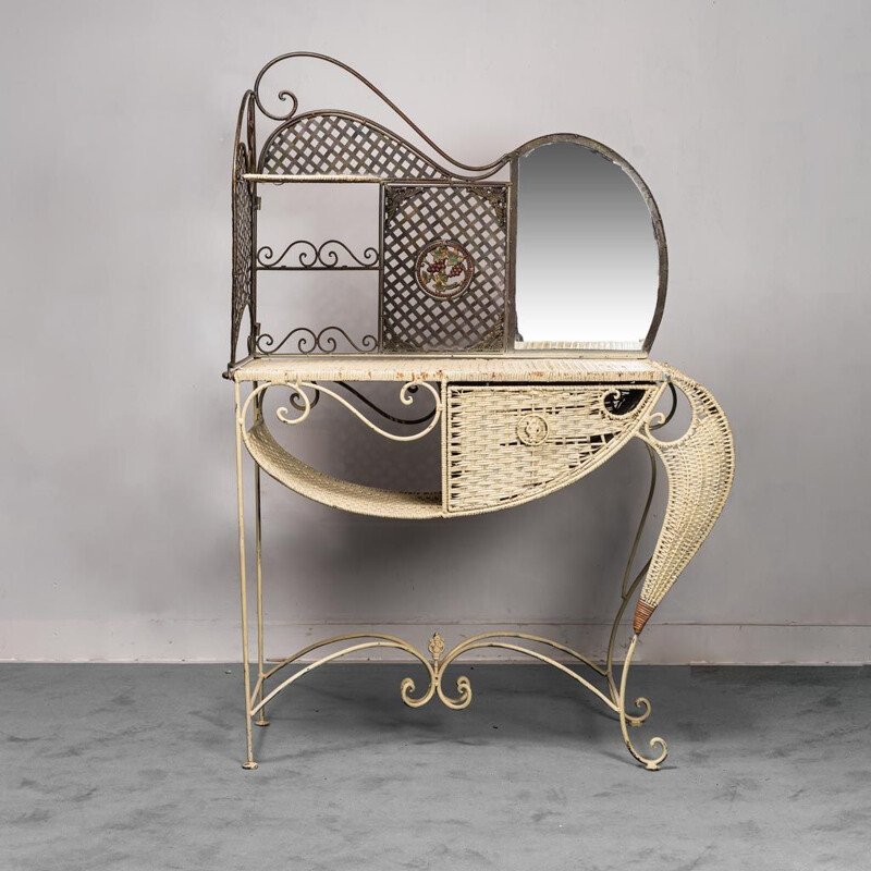 Vintage wrought iron dressing table with mirror, 1950