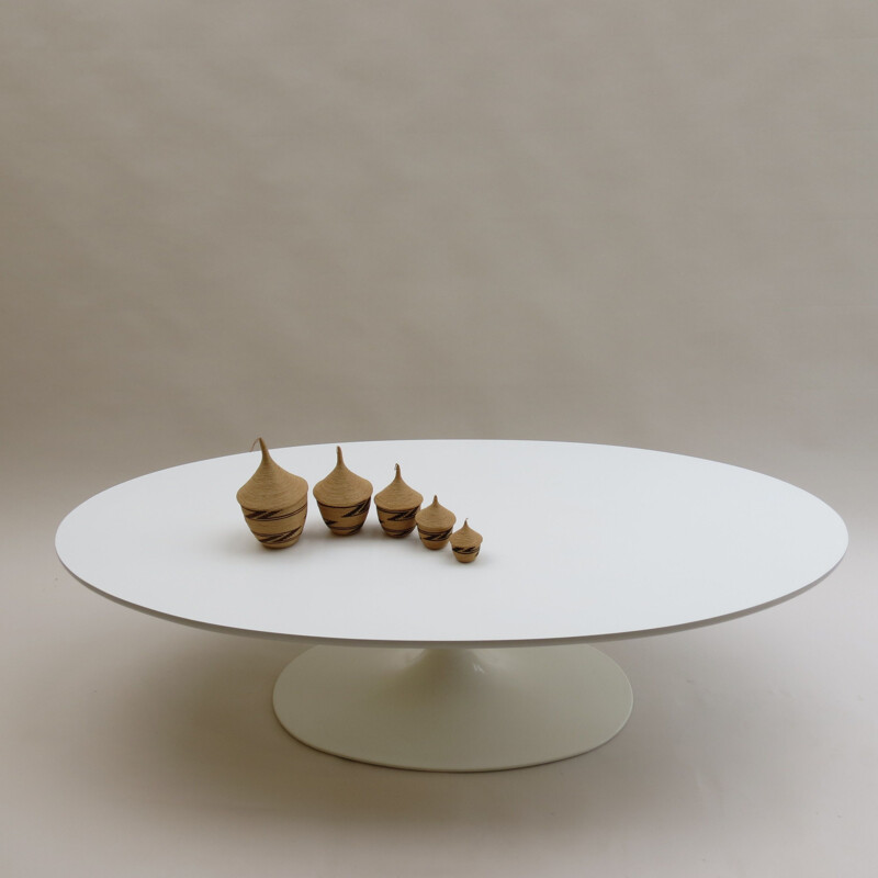 Vintage white oval coffee table by Maurice Burke for Arkana, Uk 1960s