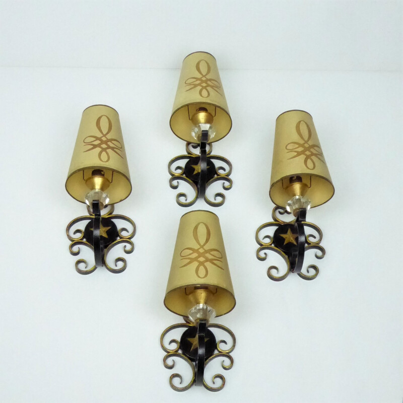 Set of 4 vintage wall lamps in metal - 1950s
