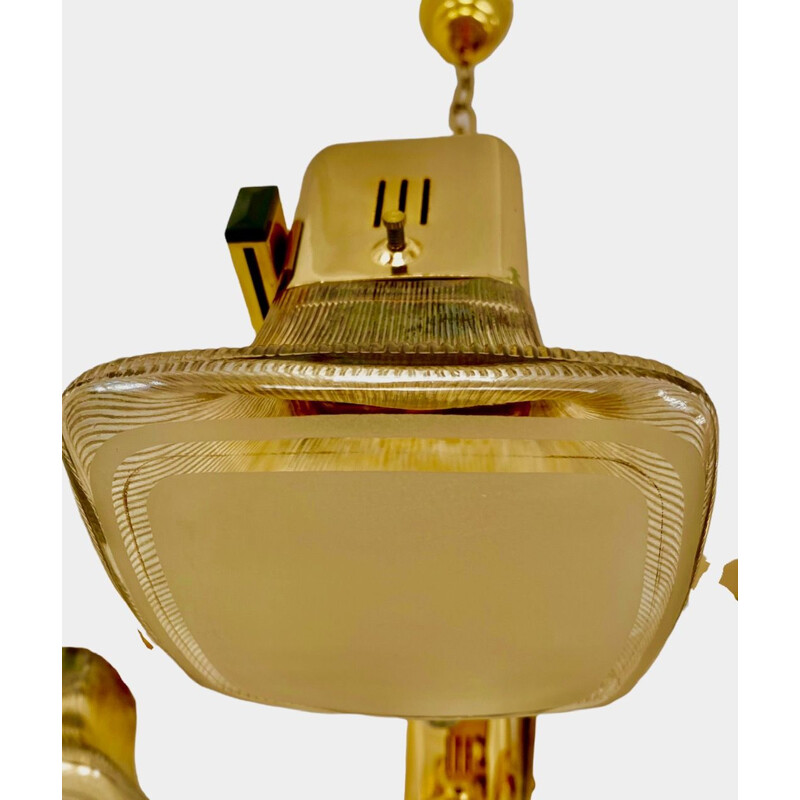 Vintage gilded glass chandelier by Sciolari, 1970s