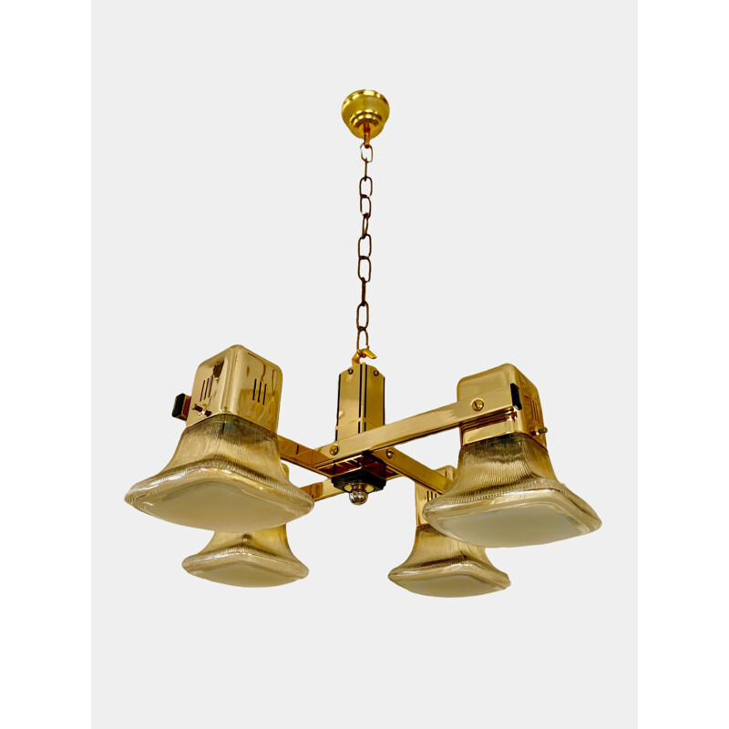 Vintage gilded glass chandelier by Sciolari, 1970s