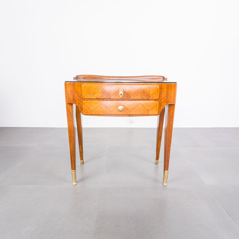 Pair of vintage wood and brass Art Deo night stands, 1950s