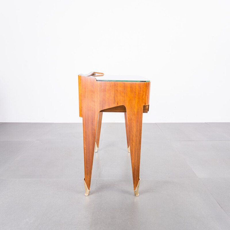 Pair of vintage wood and brass Art Deo night stands, 1950s